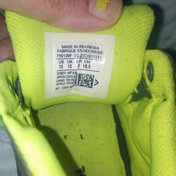 Converse SIZE 10 TODDLER GREY & LIME GREEN HIGH TOPS -EUC - Picture 6 of 6